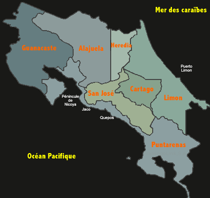 carte des régions et immobilier au costa rica avec notre agence immobilière